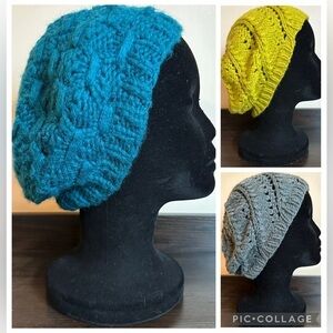 Handmade Chunky Slouchy Beret Hat – Teal, Chartreuse, or Gray
